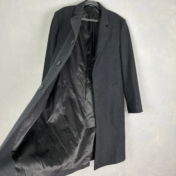 London Fog men's size 42L wool blend long coat dark gray lined - Picture 13 of 16
